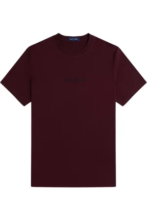 Fred Perry T-Shirts, male, , Size: M Logo Embroidered Cotton T-Shirt Bordeaux