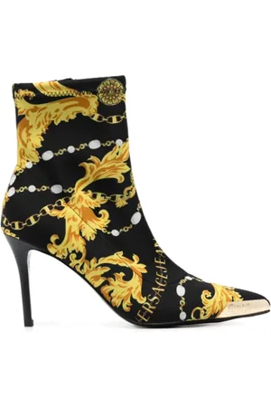 VERSACE Heeled Boots, female, , Size: 11 US Black Baroque Print Ankle Boots