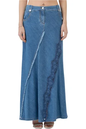 ERMANNO SCERVINO Denim Skirts, female, , Size: S Denim maxi skirt with lace detail