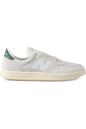 New Balance Sneakers, male, , Size: 9 1/2 US White Leather Sneakers with Green Accents