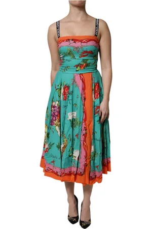 Dolce & Gabbana Midi Dresses, female, , Size: 2XS Vegetable Print Silk Midi Dress