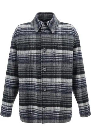 Fendi Light Jackets, male, , Size: M Check Pattern Wool Jacket Classic Collar