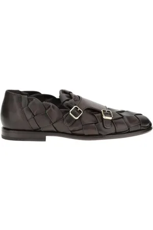 santoni Loafers, male, , Size: 8 US Woven Leather Loafers with Buckle Detailing