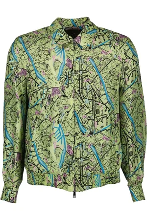 Fendi Light Jackets, male, , Size: M Reversible Silk Jacket with Map Print