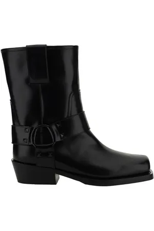 VALENTINO GARAVANI Ankle Boots, female, , Size: 8 US Leather Biker Boots with Buckle Straps