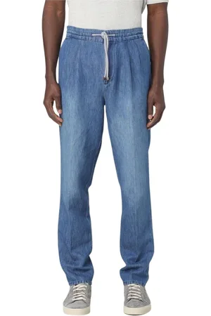 Brunello Cucinelli Slim-fit Trousers, male, , Size: 2XL Denim Drawstring Trousers