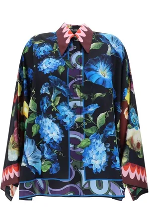 Dolce & Gabbana Shirts, female, , Size: XS Floral Print Silk Kimono Sleeve Shirt