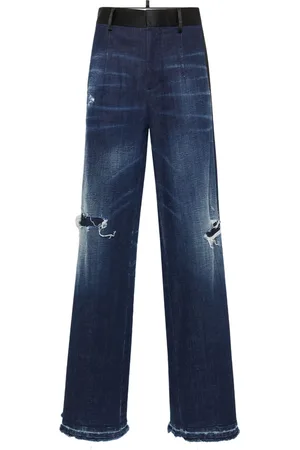 Dsquared2 Straight Jeans, female, , Size: 2XS Ripped Denim Jeans with Silk Satin Details