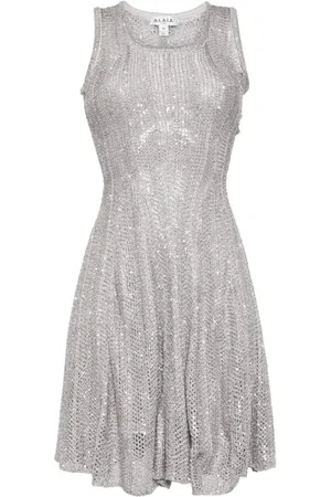 Alaïa Short Dresses, unisex, , Size: S Sparkling Silver Sequin Party Dress