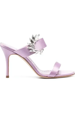 Manolo Blahnik Heeled Mules, female, , Size: 10 US Lilac Crystal Sandals Aw23