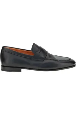 santoni Loafers, male, , Size: 9 US Classic Leather Loafers with Exposed Stitching