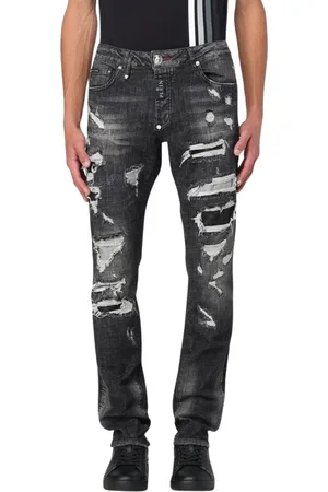 Philipp Plein Slim-fit Jeans, male, , Size: W32 Stylish Distressed SlimFit Grey Jeans