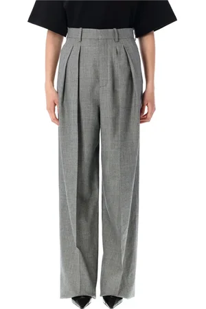 Saint Laurent Wide Trousers, female, , Size: S High-Waist Wool Wide-Leg Trousers