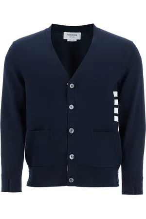 Thom Browne Cardigans, male, , Size: M 4-Bar Cotton Cardigan with Tricolor Detail