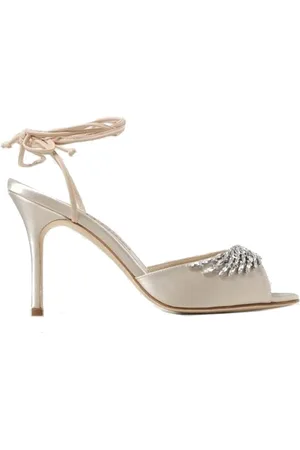 Manolo Blahnik High Heel Sandals, female, , Size: 6 US Satin Sandals with Crystal Detail