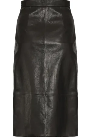 Khaite Leather Skirts, female, , Size: 4XS Leather Skirt with Back Slit Hem