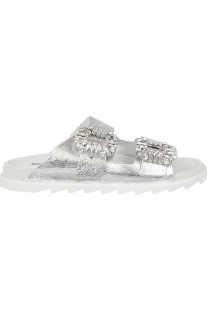 Roger Vivier Sliders, female, , Size: 9 US Silver Strass Buckle Sandals