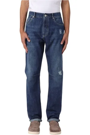 Brunello Cucinelli Straight Jeans, male, , Size: 2XL Distressed Denim Jeans