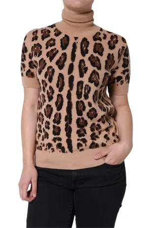 Dolce & Gabbana Turtlenecks, female, , Size: M Leopard Print Wool Turtleneck Sweater