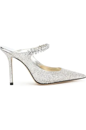 Jimmy Choo Pumps, female, , Size: 8 US Metallic Slippers with Strass Embellishment