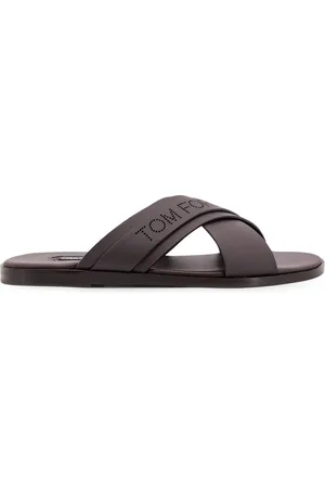 Tom Ford Sliders, male, , Size: 8 US Leather Sandals Made in Italy