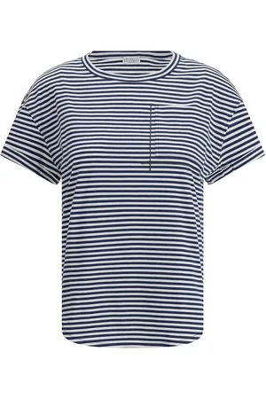 Brunello Cucinelli T-Shirts, female, , Size: XL Striped Cotton T-Shirt with Jewel Details