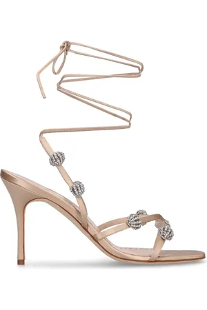 Manolo Blahnik High Heel Sandals, female, , Size: 7 US Crystal Embellished Silk Sandals