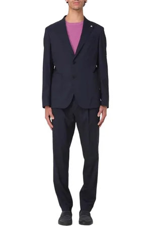 Manuel Ritz Single Breasted Suits, male, , Size: 2XL Wool Suit with Wide-Leg Pants