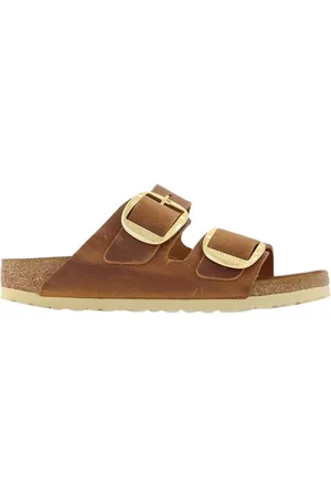 Birkenstock Sliders, male, , Size: 5 US Leather Mule with Big Buckle