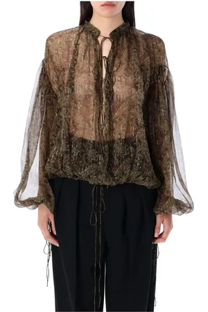 Saint Laurent Blouses, female, , Size: 2XS Luxurious Cashmere Print Blouse