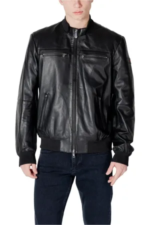 Peuterey Leather Jackets, male, , Size: M Leather Turtleneck Jacket with Zip