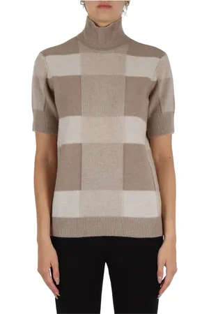 Emporio Armani Turtlenecks, female, , Size: L Plaid Wool Cashmere Turtleneck Sweater