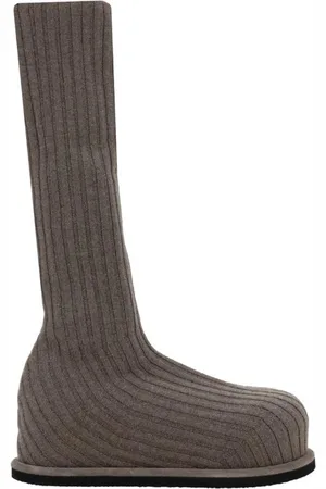 Amina Muaddi High Boots, female, , Size: 8 1/2 US Ribbed Sock Wool Boots Round Toe