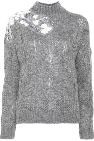 Liu Jo Turtlenecks, female, , Size: M Grey Cable Knit Sweater Sequin Embellished