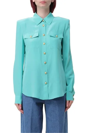 Balmain Shirts, female, , Size: 2XS Silk Blouse with Shoulder Pads
