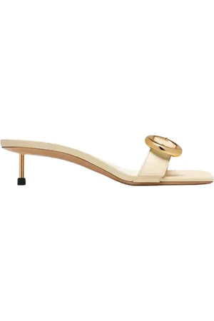 Jacquemus Heeled Mules, female, , Size: 7 US Cream Stiletto Sandals with Square Toe