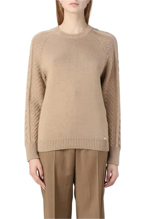 FAY Round-neck Knitwear, female, , Size: S Camel Cable Knit Wool Sweater