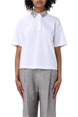 Brunello Cucinelli Polo Shirts, female, , Size: L Embellished Collar Polo Shirt