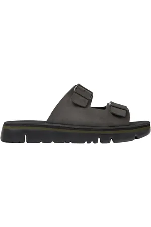 Camper Sliders, male, , Size: 9 US Brown Leather Double Buckle Sandal