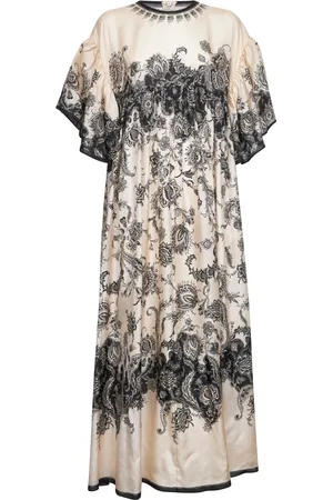 ZIMMERMANN Midi Dresses, female, , Size: XL Floral Print Silk Kaftan Dress