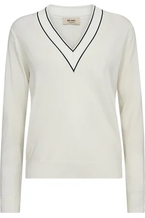 Mos Mosh V-neck Knitwear, female, , Size: M V-Neck Knit Sweater in Ecru