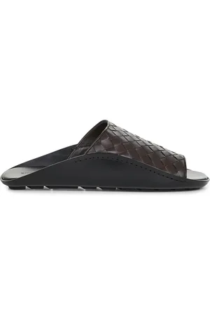 Bottega Veneta Sliders, male, , Size: 6 US Brown Intrecciato Leather Slip-on Sandals