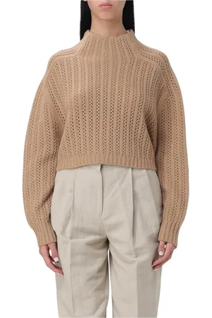 Max Mara Turtlenecks, female, , Size: M Camel Knit Mock Neck Sweater