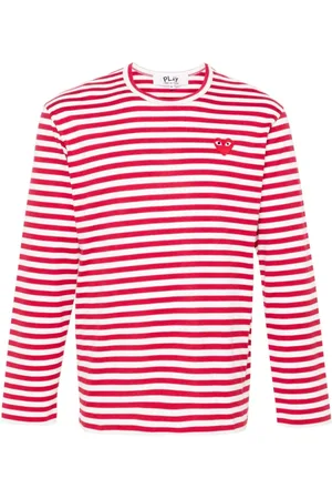 Comme des Garçons Long Sleeve Tops, male, , Size: XL Striped Heart Patch Crew Neck T-shirt