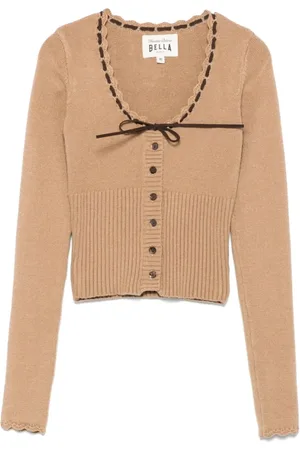 Frankies Bikinis Cardigans, female, , Size: S Camel Scoop Neck Sweater