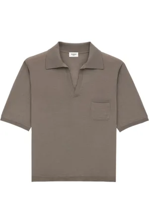 Saint Laurent Polo Shirts, male, , Size: S Wool Polo V-Neck Chest Pocket Grey