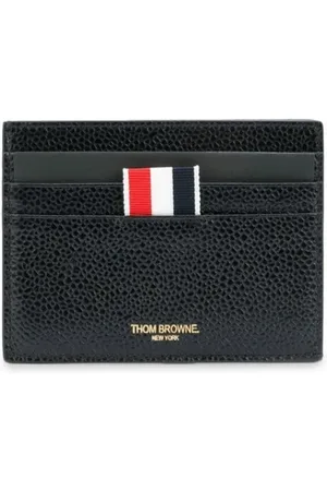 Thom Browne Wallets & Cardholders, male, , Size: ONE SIZE Leather Card Holder with Striped Trim