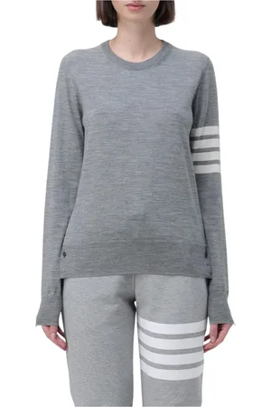 Thom Browne Round-neck Knitwear, female, , Size: XS Grey Cable Knit Sweater