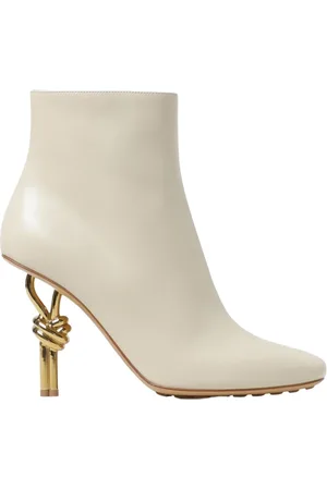 Bottega Veneta Heeled Boots, female, , Size: 7 US Yellow Cream Knotted Heel Ankle Boots