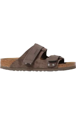 Birkenstock Sliders, male, , Size: 7 US Grey Suede Sandals